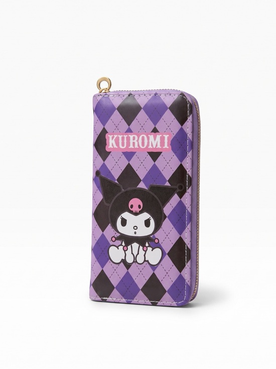 Handbags - Kuromi Purple & Black Argyle Zip-Around Long Wallet